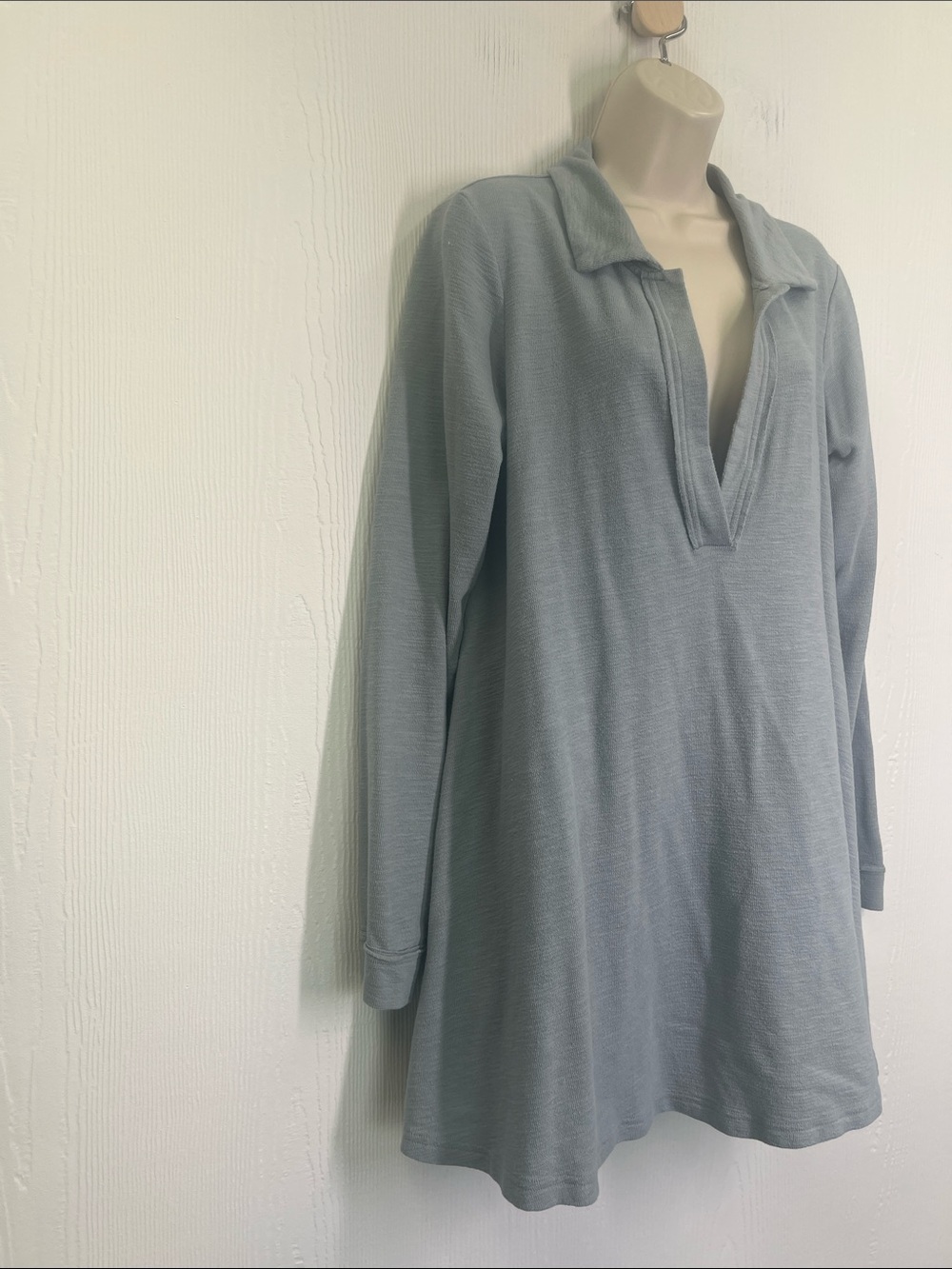 Free People - Free-est Cass Light Blue V Neck Long Sleeve Mini Dress Size Medium - Picture 3 of 10